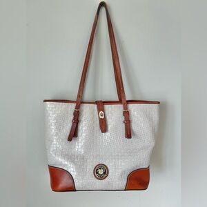 Dooney and Bourke White and Tan Woven Leather Tote